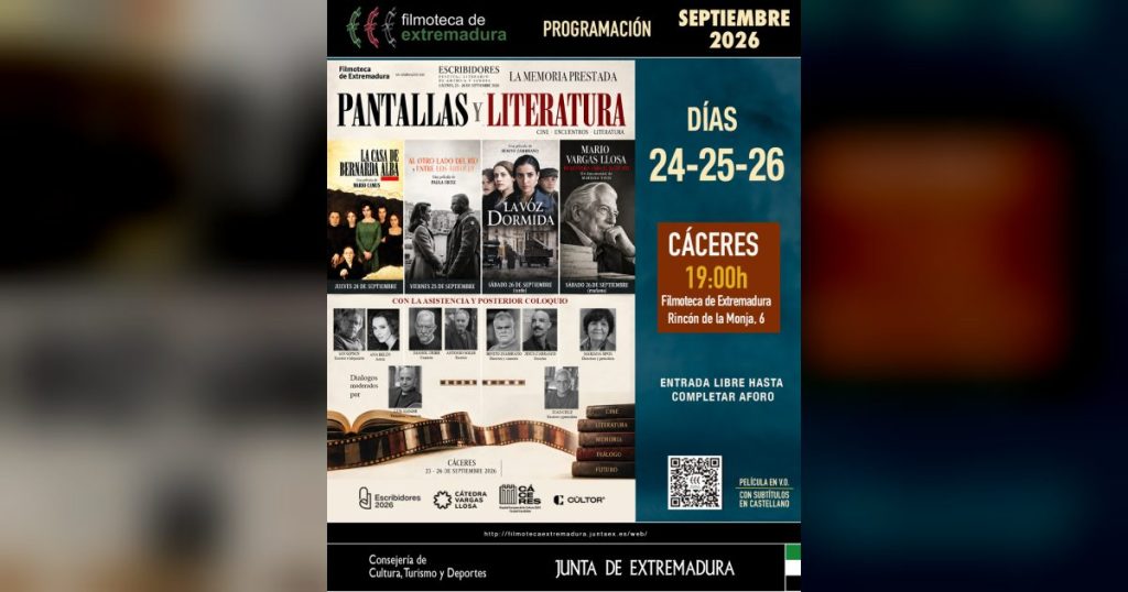 La Filmoteca de Extremadura y 'Escribidores' reúnen en Cáceres a destacadas figuras del cine y la literatura en el ciclo 'Pantallas y Literatura'