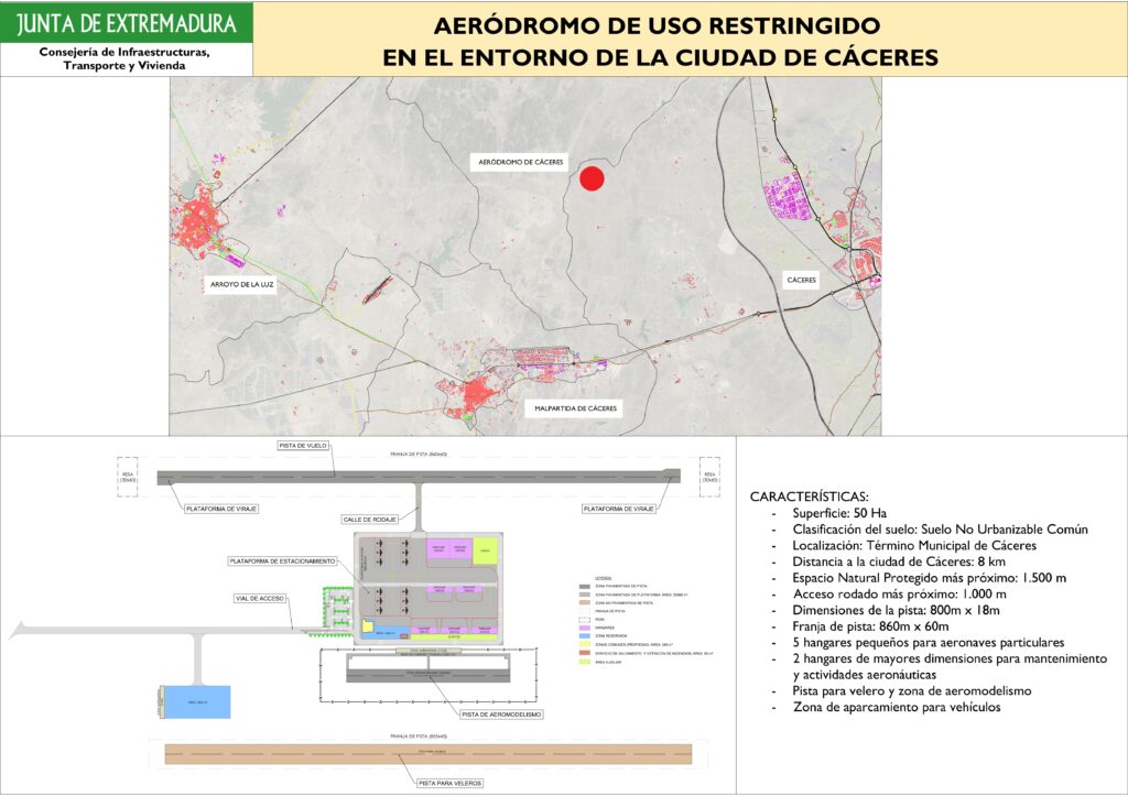 La Junta licita el proyecto de construcción y la tramitación necesaria del aeródromo de uso restringido de Cáceres