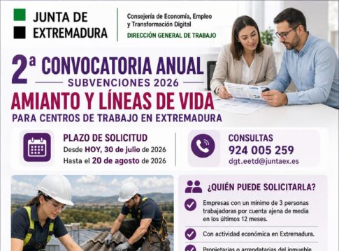 La Junta de Extremadura destina 200.000 euros a ayudas para que las empresas retiren amianto e instalen sistemas de protección frente a caídas en altura