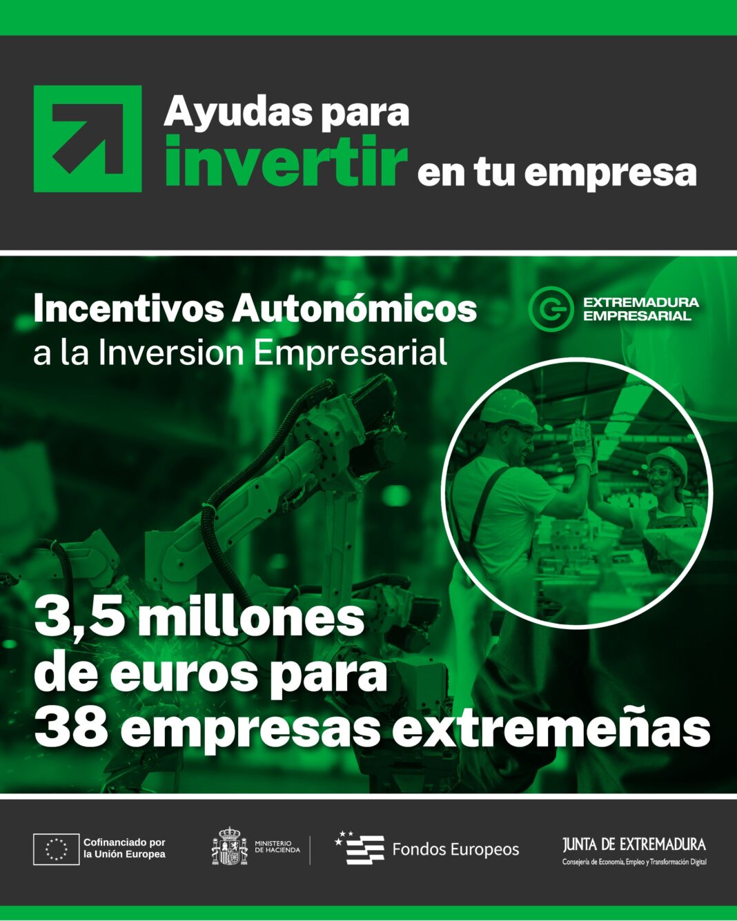 La Junta de Extremadura concede 3,5 millones de euros en ayudas a la inversión para 38 empresas y moviliza más de 10 millones para proyectos empresariales